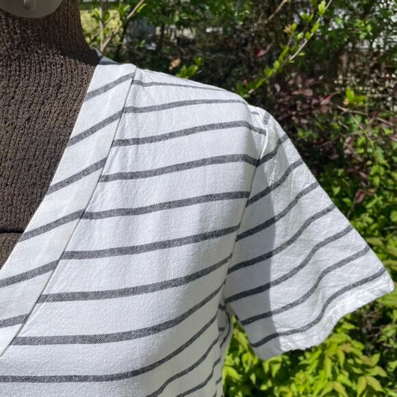 Lands' End Cotton Linen Blend Shift Dress Sz 6 White Mixed Stripes Short Sleeves - Picture 6 of 12